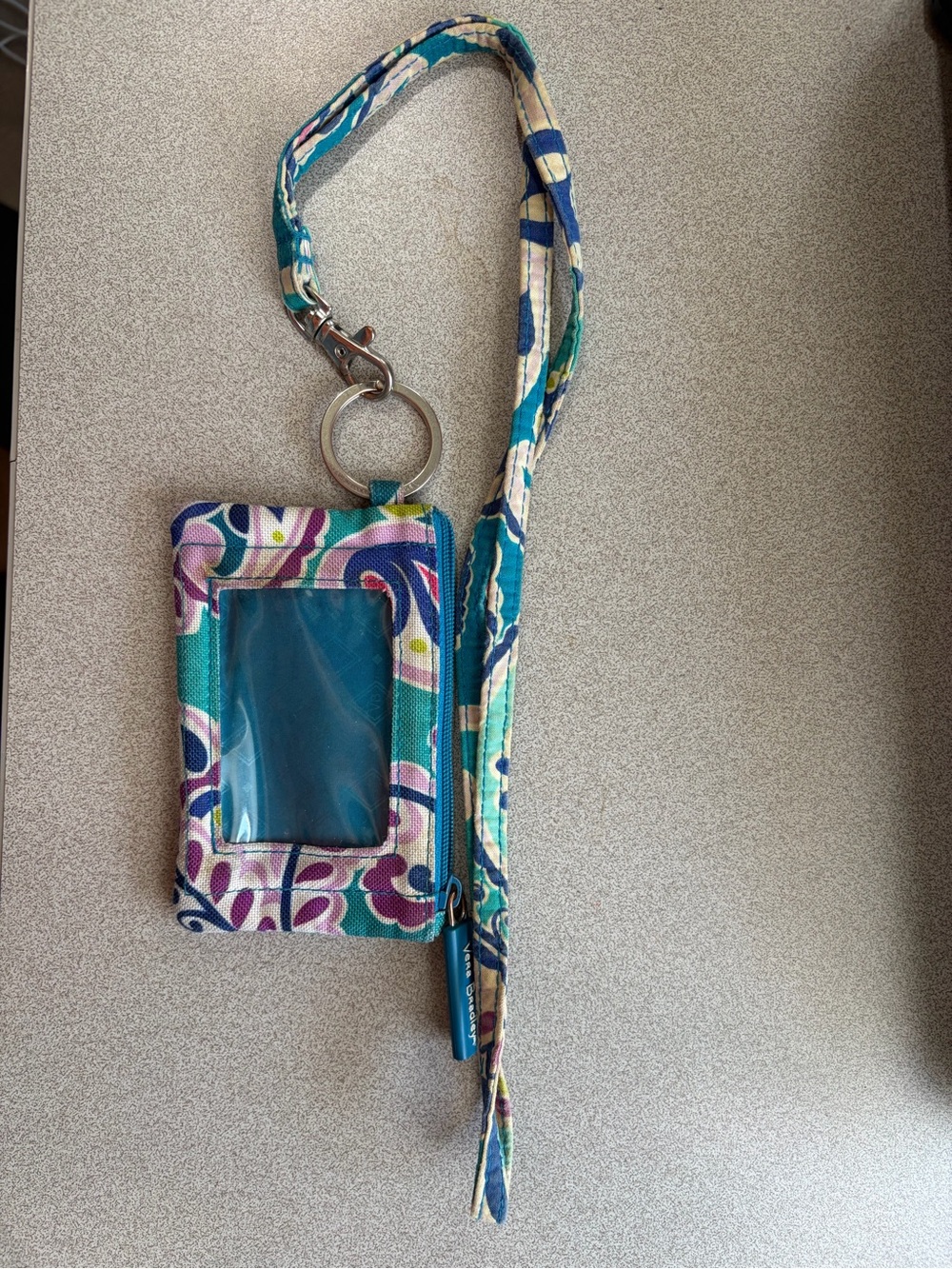 Vera Bradley Floral Lanyard ID Holder in Teal, Purple, Blue
